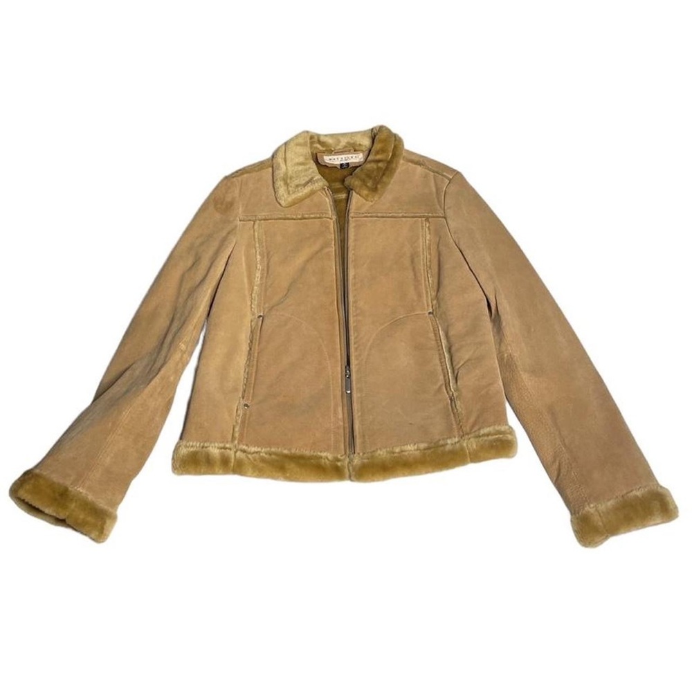 Maurice’s Tan Genuine Leather Suede Shearling Winter Coat Fully Lined